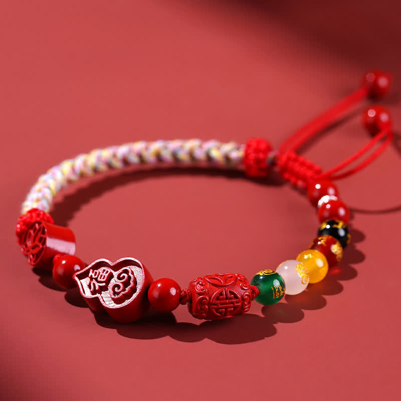 Nimara Ritual Cinnabar Fu Character Gourd Fortune Hand-Woven Red String Bracelet
