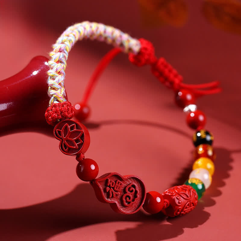 Nimara Ritual Cinnabar Fu Character Gourd Fortune Hand-Woven Red String Bracelet