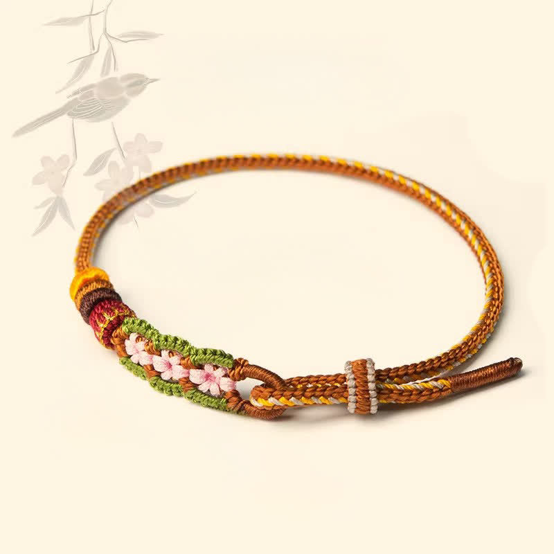 Nimara Ritual Hand-Woven Floral Chinese Knotting Fortune Adjustable Cord Bracelet