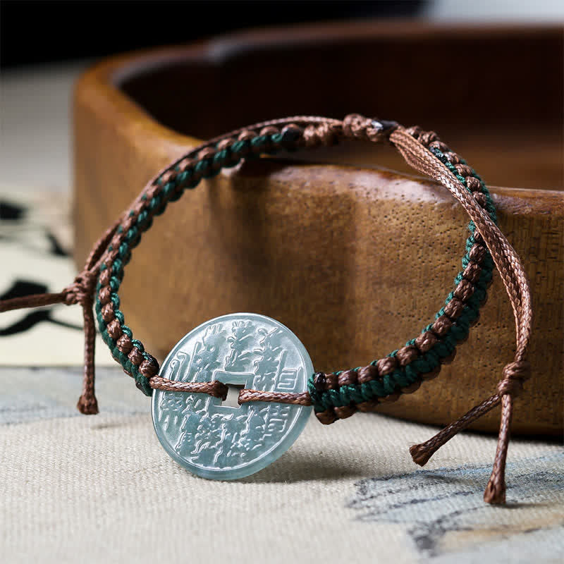 Nimara Ritual Jade Peace Buckle Hand-Woven Tranquility Adjustable Bracelet