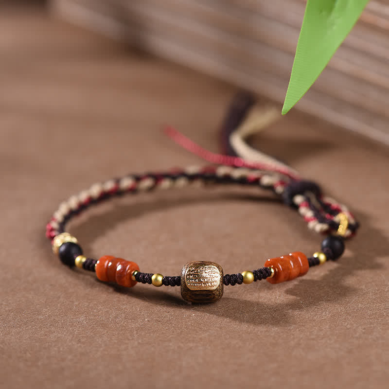 Nimara Ritual Hand-Woven Red Sandalwood Blessing Braided Tassel Bracelet
