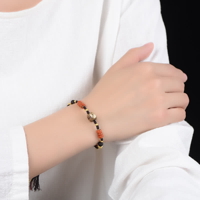 Nimara Ritual Hand-Woven Red Sandalwood Blessing Braided Tassel Bracelet