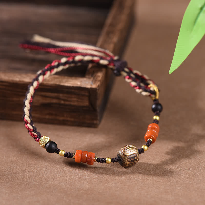 Nimara Ritual Hand-Woven Red Sandalwood Blessing Braided Tassel Bracelet
