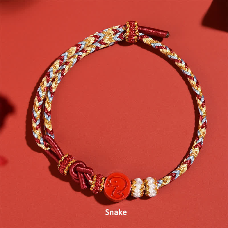 Blessing and Concentration Cinnabar Chinese Zodiac Hand-Woven Red String Bracelet