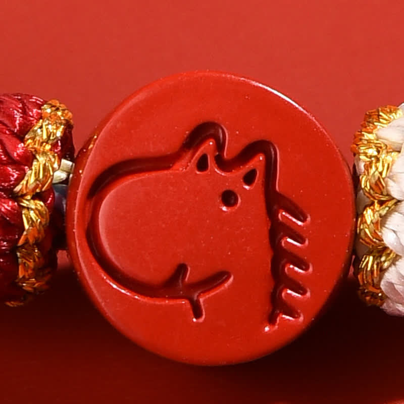 Blessing and Concentration Cinnabar Chinese Zodiac Hand-Woven Red String Bracelet
