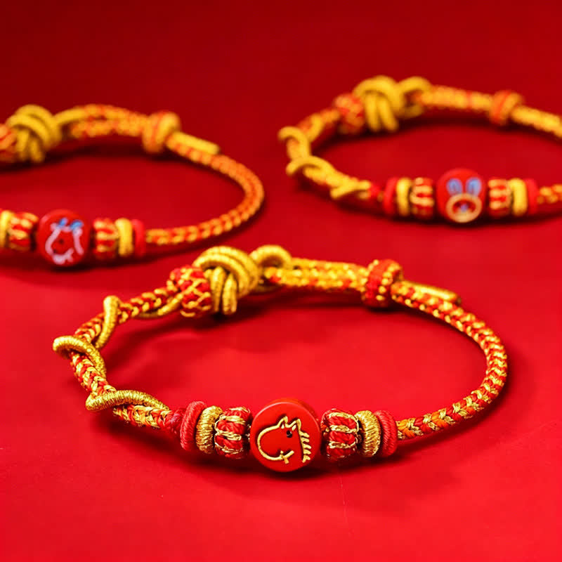 Nimara Ritual Cinnabar Chinese Zodiac Blessing Hand-Woven Red String Bracelet