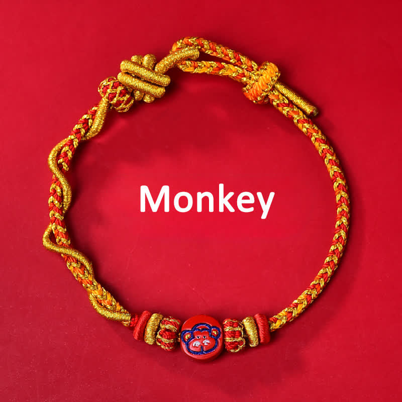 Nimara Ritual Cinnabar Chinese Zodiac Blessing Hand-Woven Red String Bracelet