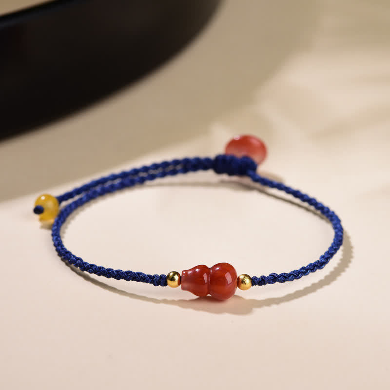 Nimara Ritual South Red Agate Gourd Positive Hand-Woven Blue String Bracelet