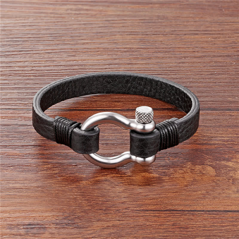 Nimara Ritual Leather Titanium Steel Shackle Strength Bracelet