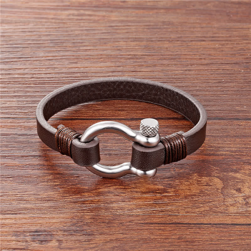 Nimara Ritual Leather Titanium Steel Shackle Strength Bracelet