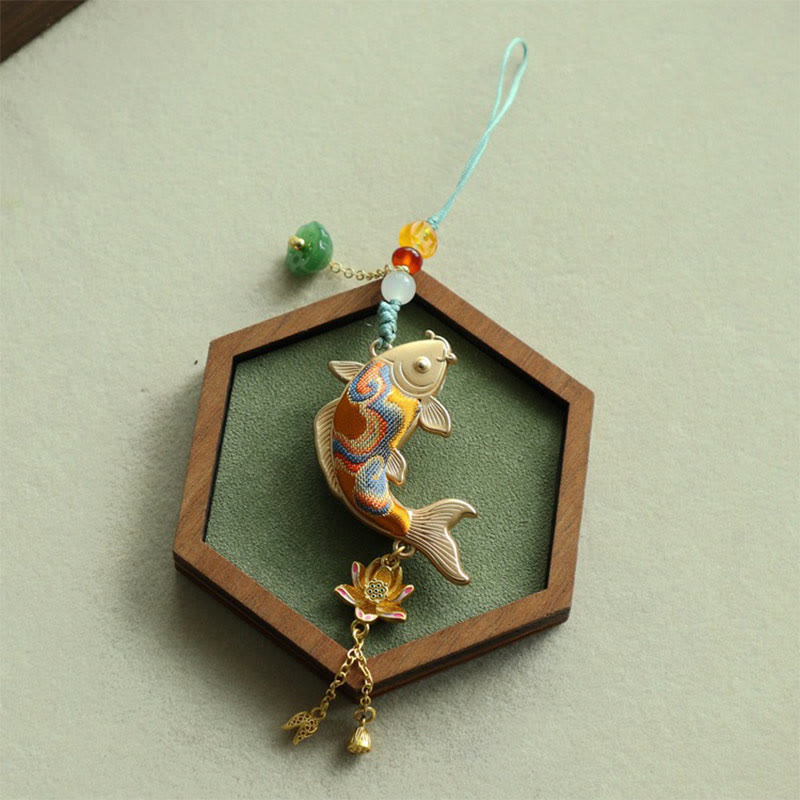 Nimara Ritual Song Brocade Koi Fish Lotus Wealth Keychain