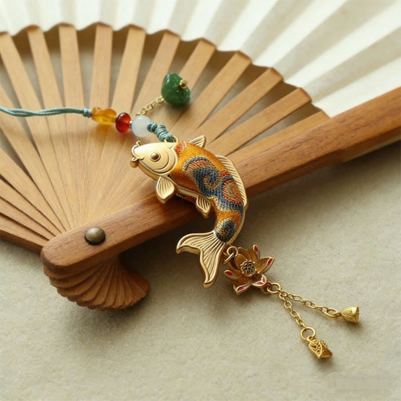 Nimara Ritual Song Brocade Koi Fish Lotus Wealth Keychain