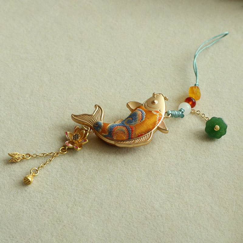 Nimara Ritual Song Brocade Koi Fish Lotus Wealth Keychain