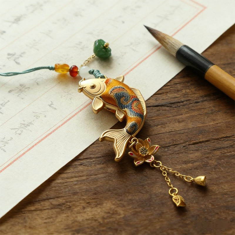 Nimara Ritual Song Brocade Koi Fish Lotus Wealth Keychain