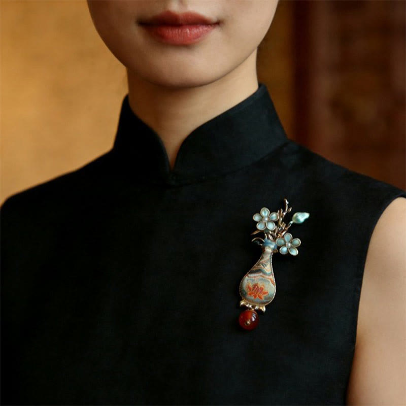 Nimara Ritual Song Brocade Flower Vase Design Elegant Brooch