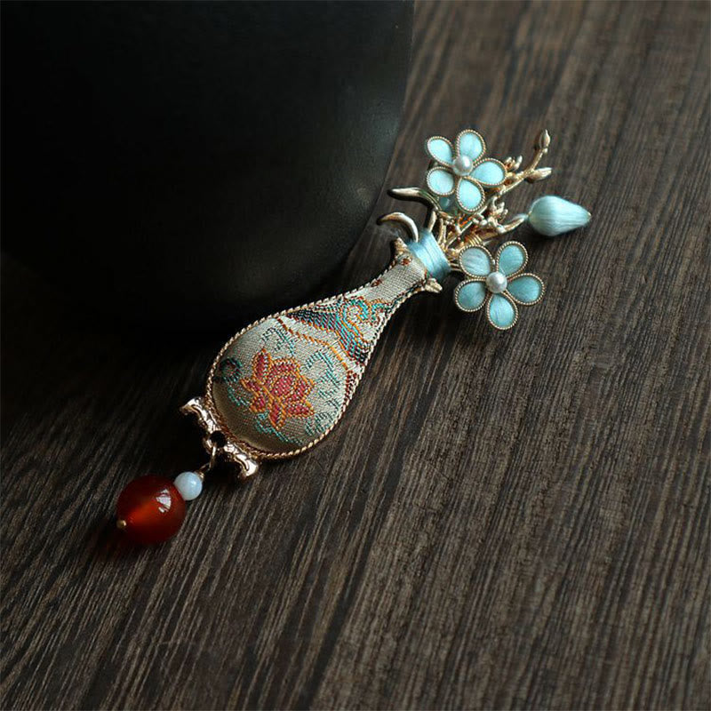 Nimara Ritual Song Brocade Flower Vase Design Elegant Brooch