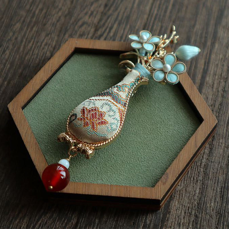 Nimara Ritual Song Brocade Flower Vase Design Elegant Brooch