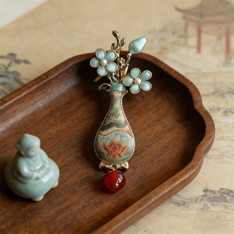 Nimara Ritual Song Brocade Flower Vase Design Elegant Brooch