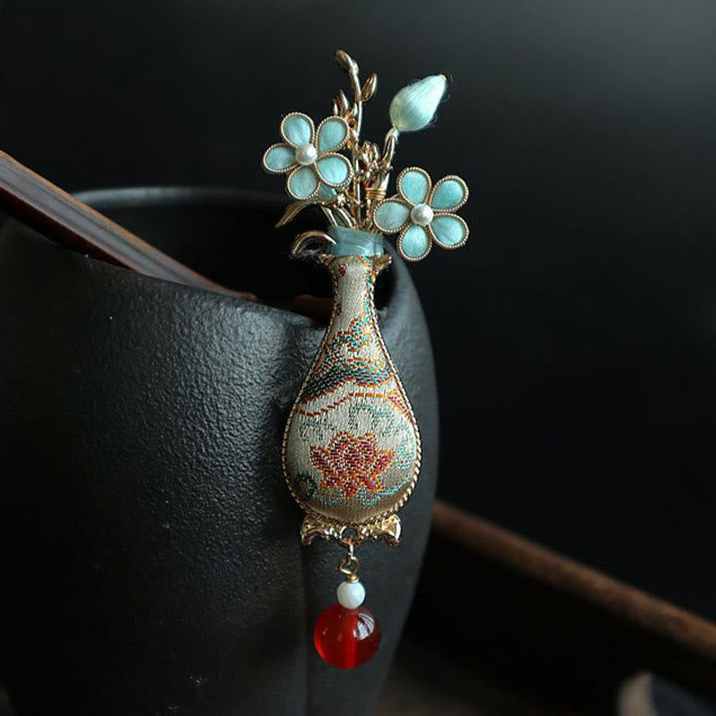 Nimara Ritual Song Brocade Flower Vase Design Elegant Brooch