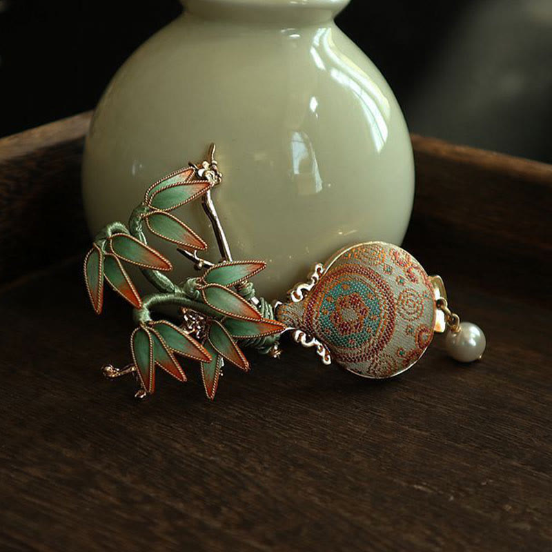 Nimara Ritual Song Brocade Bamboo Leaves Vase Design Balance Brooch