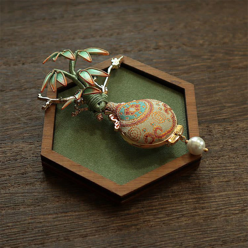 Nimara Ritual Song Brocade Bamboo Leaves Vase Design Balance Brooch