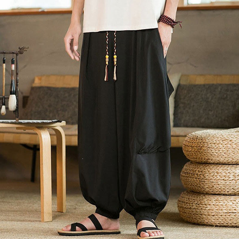 Nimara Ritual Summer Casual Vintage Drawstring Solid Ankle Length Pants Men's Harem Pants With Pockets