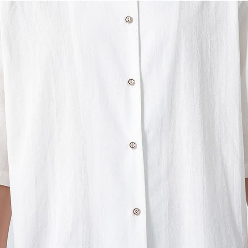 Nimara Ritual Summer Tang Style Mandarin Collar Lotus Embroidery Solid Men's Shirts