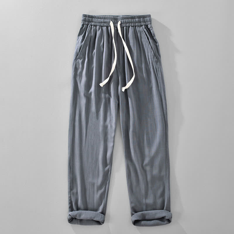Nimara Ritual Summer Casual Vintage Drawstring Solid Long Pants Men's Tapered Pants With Pockets