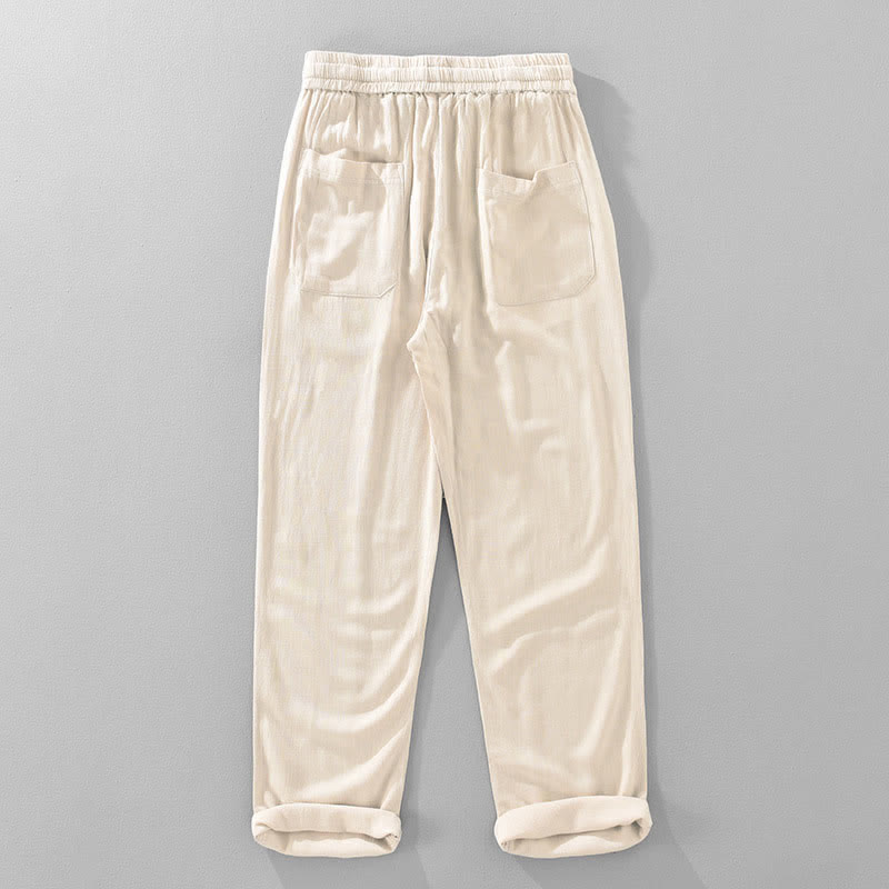 Nimara Ritual Summer Casual Vintage Drawstring Solid Long Pants Men's Tapered Pants With Pockets
