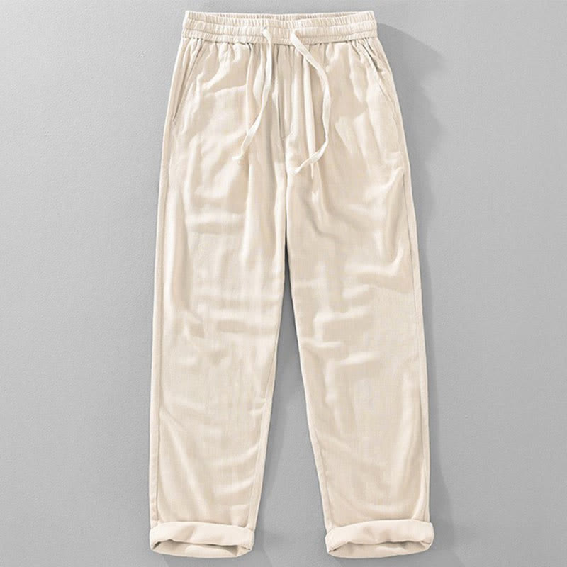Nimara Ritual Summer Casual Vintage Drawstring Solid Long Pants Men's Tapered Pants With Pockets