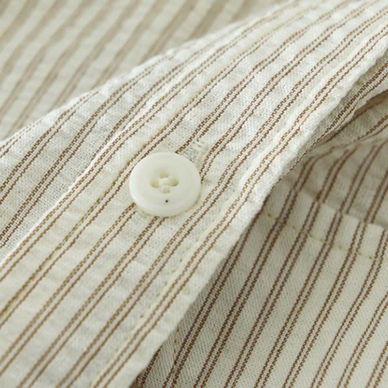 Nimara Ritual Summer Casual Button-Up Striped Cotton Men's Short Sleeve Shirts With Decorative Pocket