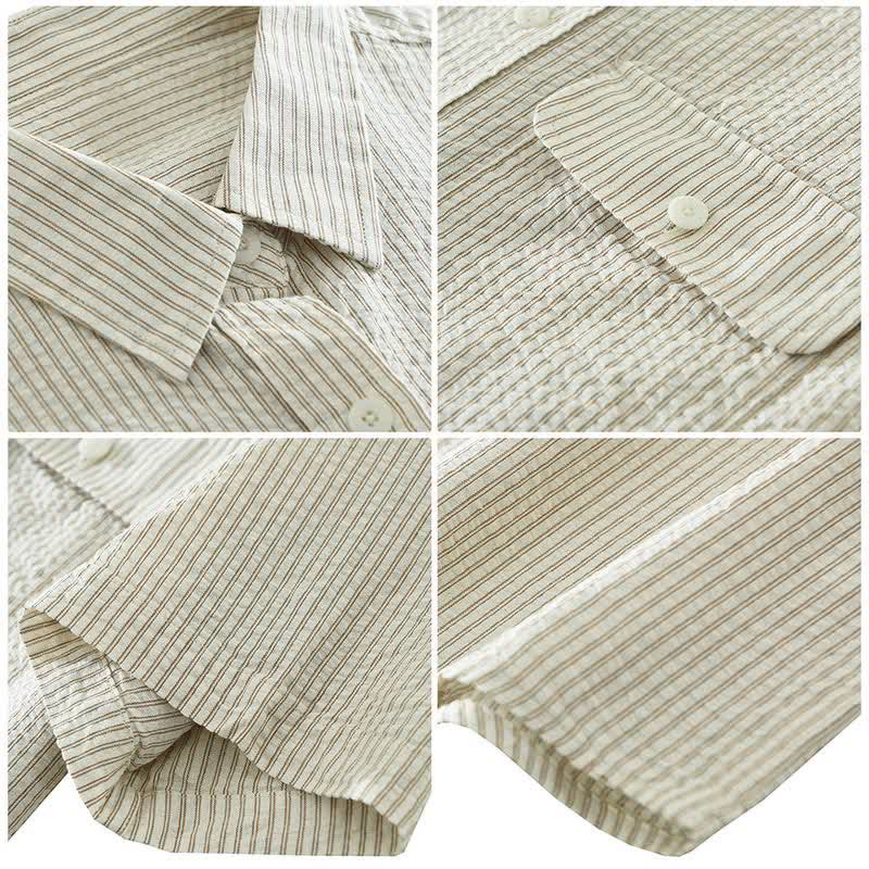 Nimara Ritual Summer Casual Button-Up Striped Cotton Men's Short Sleeve Shirts With Decorative Pocket