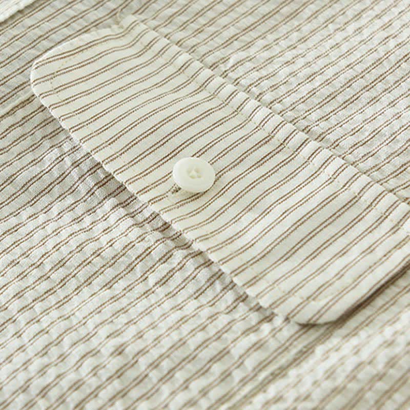 Nimara Ritual Summer Casual Button-Up Striped Cotton Men's Short Sleeve Shirts With Decorative Pocket