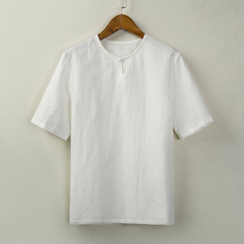 Nimara Ritual Summer Tang Style Knot Button Side Slit Solid Men's Shirts
