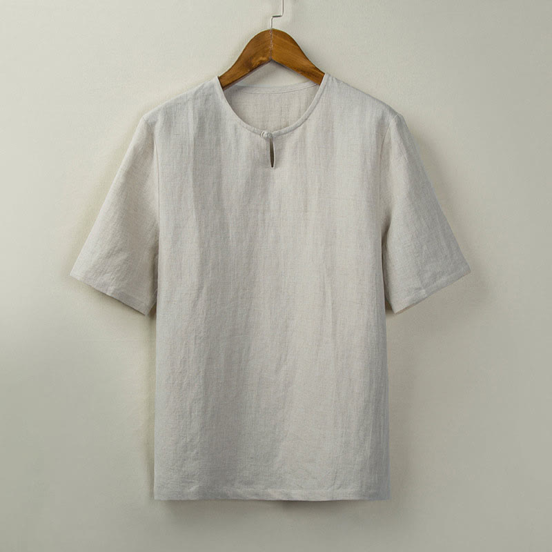 Nimara Ritual Summer Tang Style Knot Button Side Slit Solid Men's Shirts