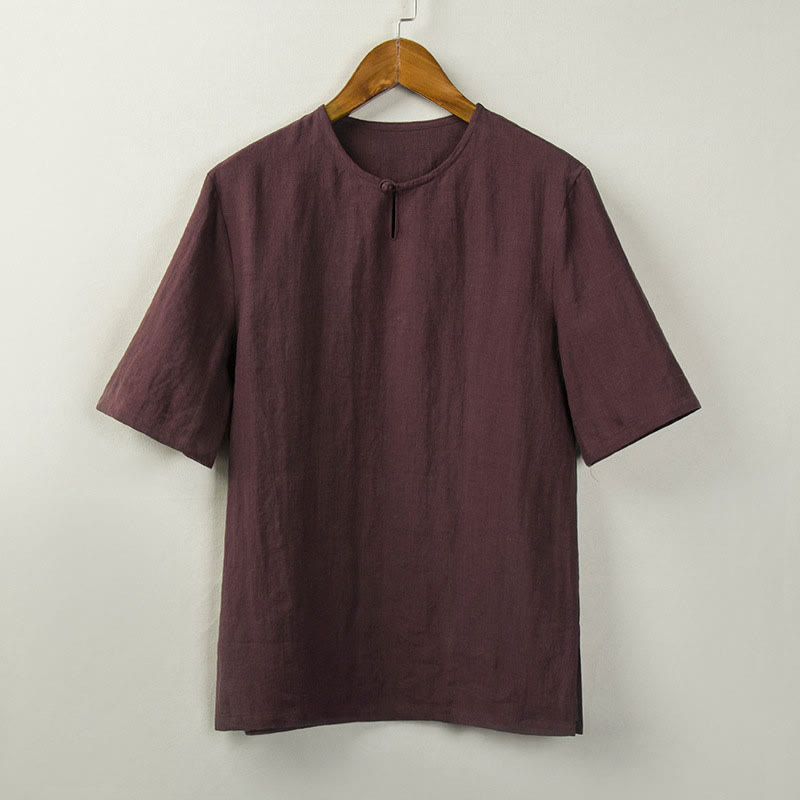 Nimara Ritual Summer Tang Style Knot Button Side Slit Solid Men's Shirts