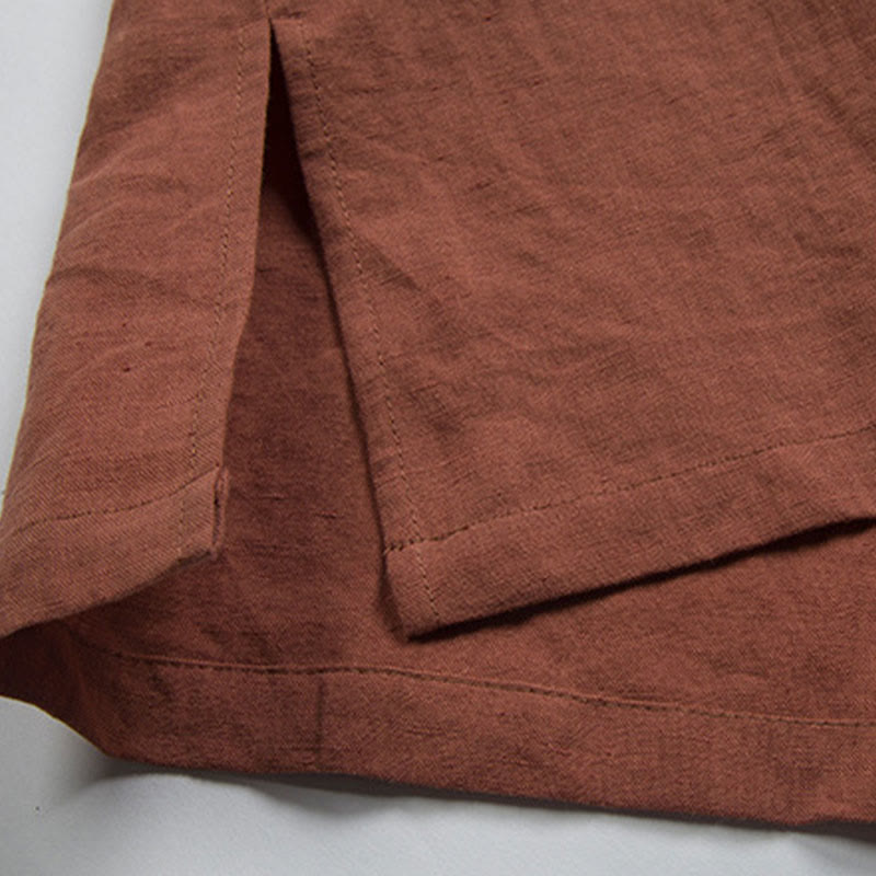 Nimara Ritual Summer Tang Style Knot Button Side Slit Solid Men's Shirts