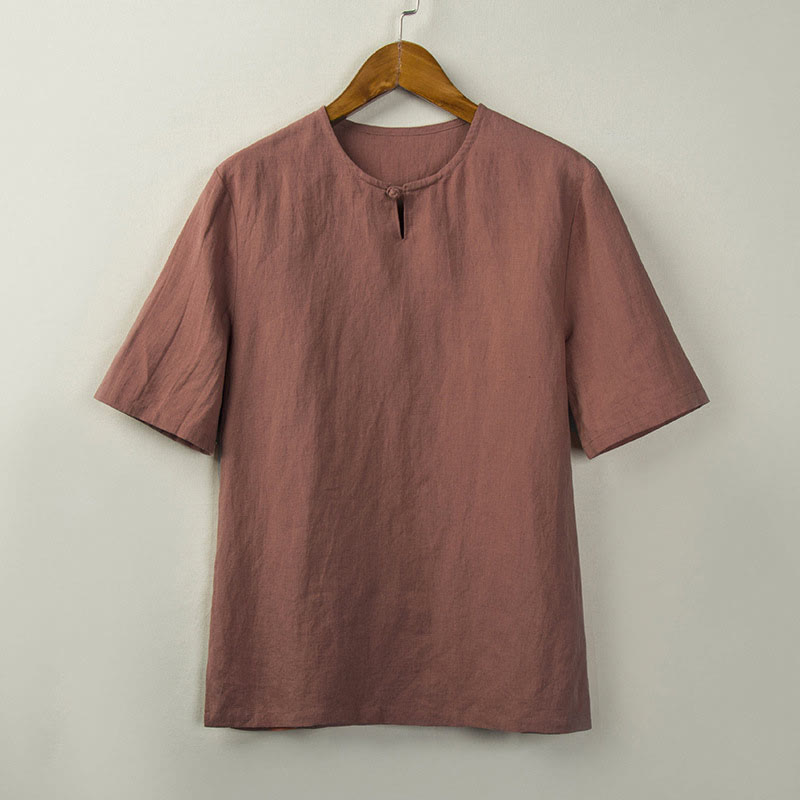 Nimara Ritual Summer Tang Style Knot Button Side Slit Solid Men's Shirts