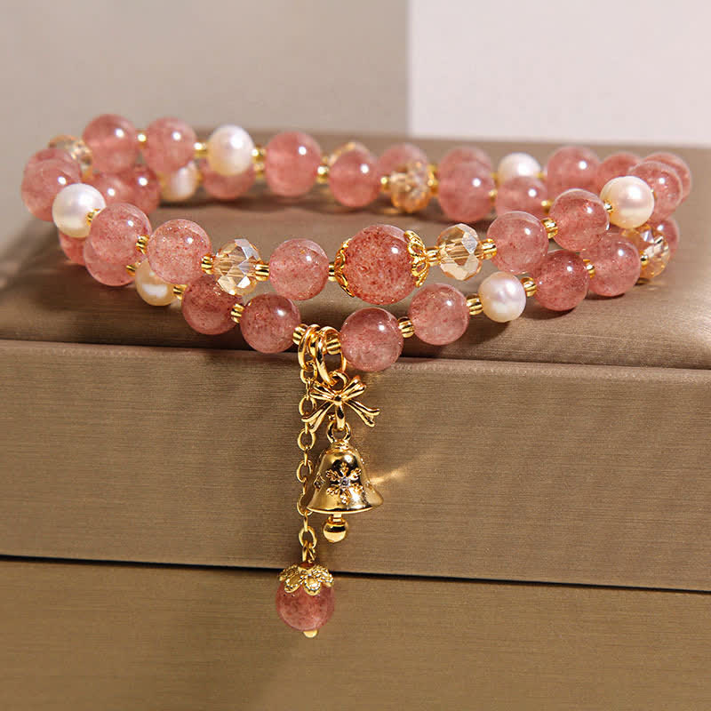 Nimara Ritual Strawberry Quartz Pearl Butterfly Love Double Wrap Bracelet