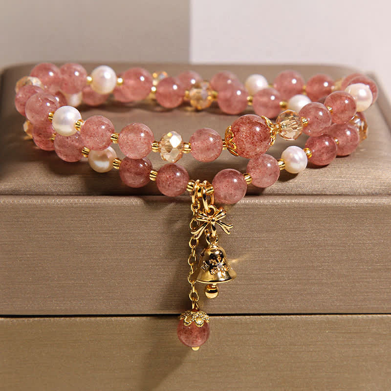 Nimara Ritual Strawberry Quartz Pearl Butterfly Love Double Wrap Bracelet