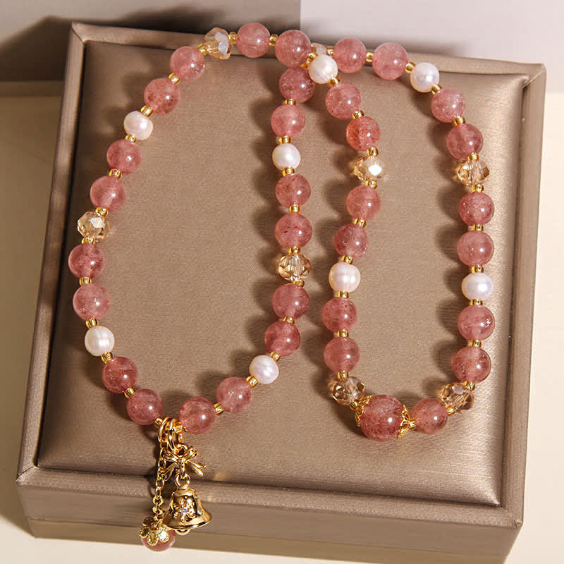 Nimara Ritual Strawberry Quartz Pearl Butterfly Love Double Wrap Bracelet