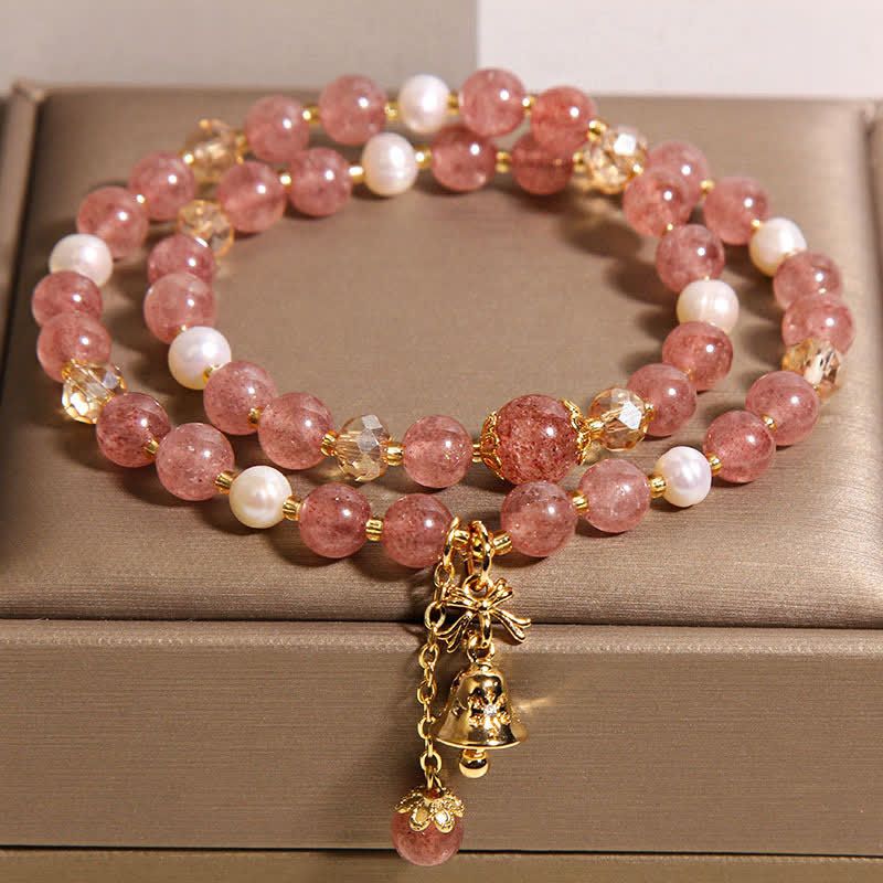 Nimara Ritual Strawberry Quartz Pearl Butterfly Love Double Wrap Bracelet