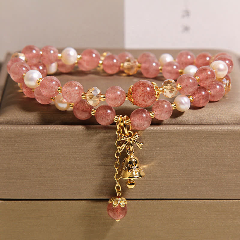 Nimara Ritual Strawberry Quartz Pearl Butterfly Love Double Wrap Bracelet