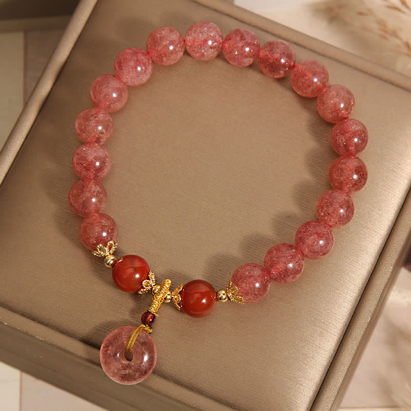 Nimara Ritual Strawberry Quartz Peace Buckle Love Round Beaded Bracelet