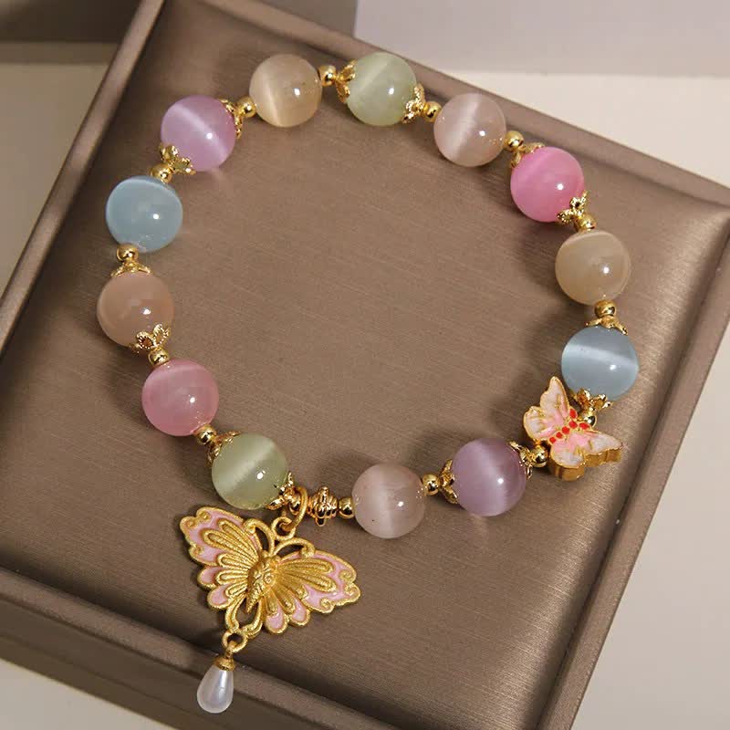 Love and Support Multicolor Cat's Eye Butterfly Beaded Bracelet