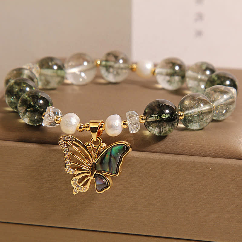 Nimara Ritual Green Phantom Pearl Accent Butterfly Growth Beaded Bracelet