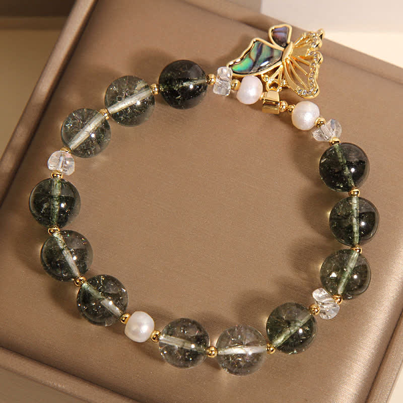 Nimara Ritual Green Phantom Pearl Accent Butterfly Growth Beaded Bracelet