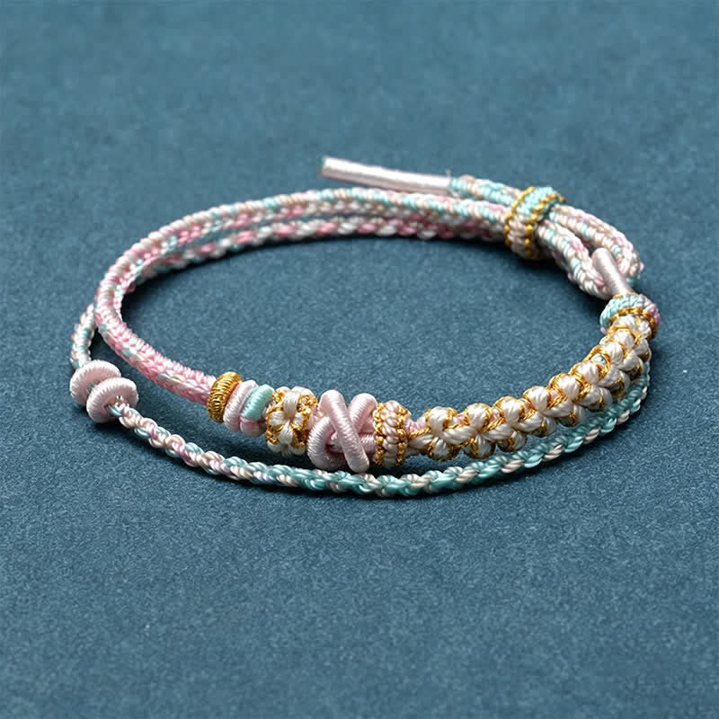 Nimara Ritual Hand-Woven String Peach Blossom Knotting Connection Double Layer Bracelet