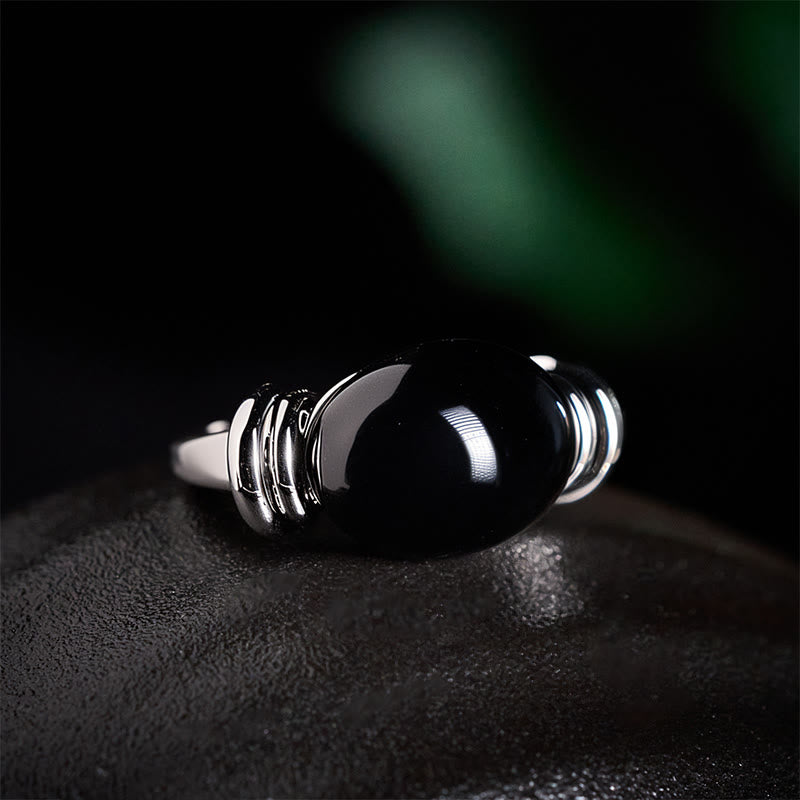 Nimara Ritual Oval Pattern Hematite Support Adjustable Ring
