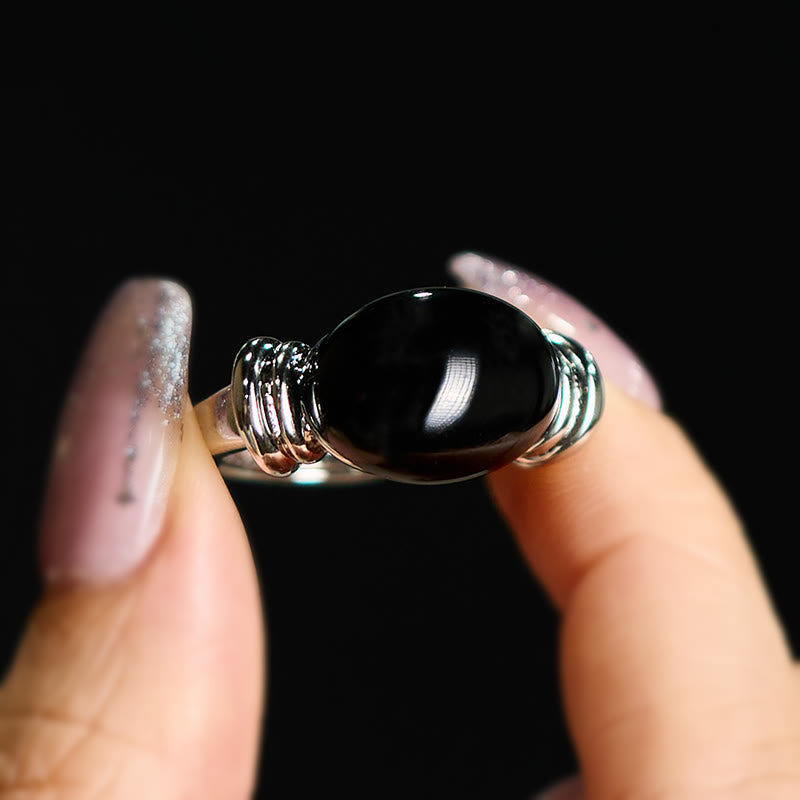 Nimara Ritual Oval Pattern Hematite Support Adjustable Ring